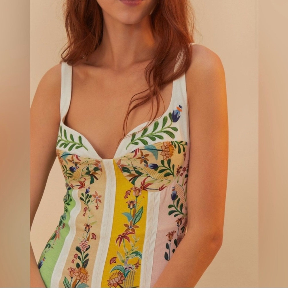 FARM Rio Striped Floral Maxi Dress in Green, Yellow & Pink - Picture 3 of 7